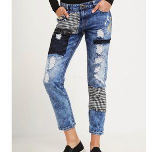 Desigual Denim Patchwork Acid Wash Jeans